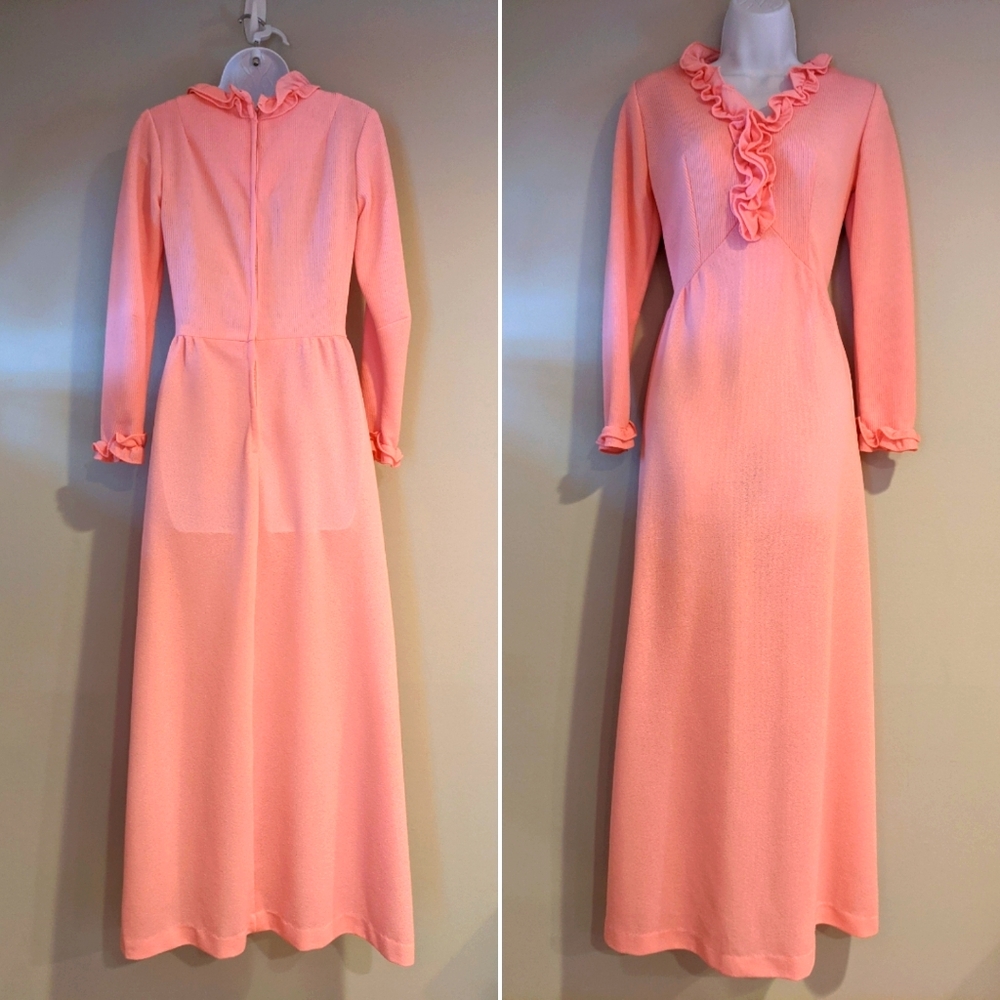 Vintage 70s pink maxi dress pink ruffles